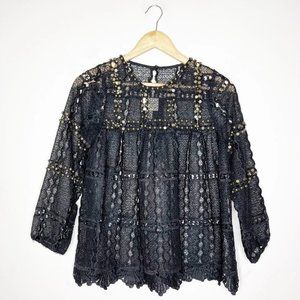 Maeve Black Lace Beaded Peasant Blouse